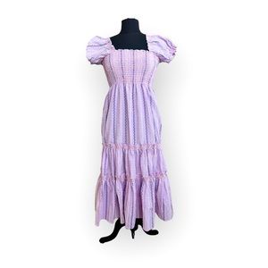 O.P. T. Women’s Gingham Pattern Midi Dress with Puffed Shoulders (Size XS)